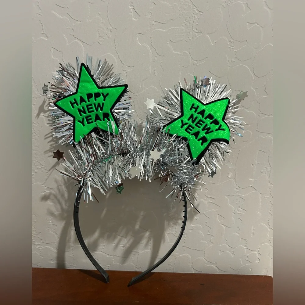 Happy New Year Green Star Tinsel Headband